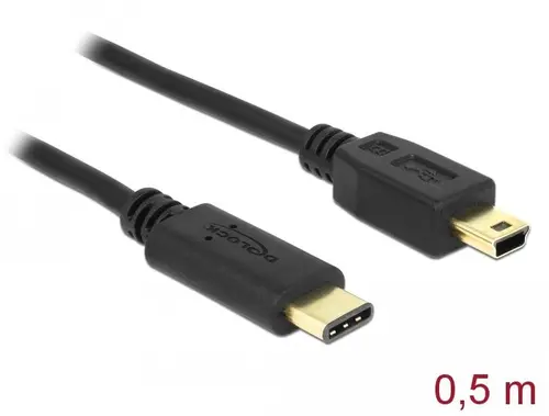 Кабел DeLock, USB-C мъжко - USB-B мъжко, USB 2.0, 0.5 м, Черен - image 1