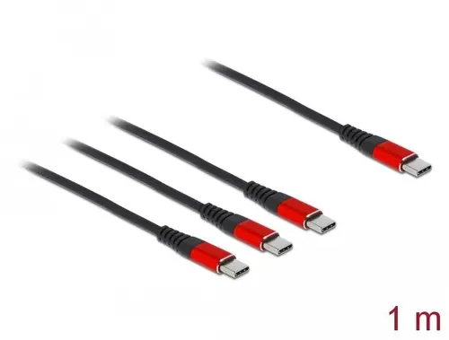 Кабел за зареждане Delock  3 в 1, USB-C - 3 x USB-C, 1м, Черен/Червен - image 1