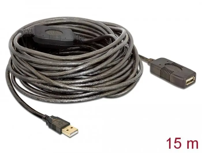 Cablu prelungitor DeLock, USB-A mamă - USB-A tată, USB 2.0, 15 m, Negru