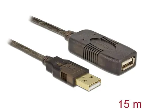 Удължителен кабел DeLock, USB-A женско - USB-A мъжко, USB 2.0, 15 м, Черен - image 1