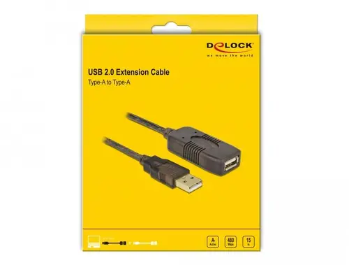 Удължителен кабел DeLock, USB-A женско - USB-A мъжко, USB 2.0, 15 м, Черен - image 3