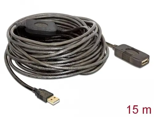 Καλώδιο προέκτασης DeLock, USB-A θηλυκό - USB-A αρσενικό, USB 2.0, 15 m, Μαύρο - 1