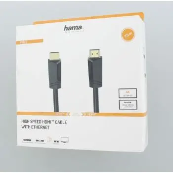 Cablu HAMA High-Speed, HDMI tată - HDMI tată, 4K, 18GB/s, Ethernet, 7.5 m, Conectori placați cu aur, Negru - image 1