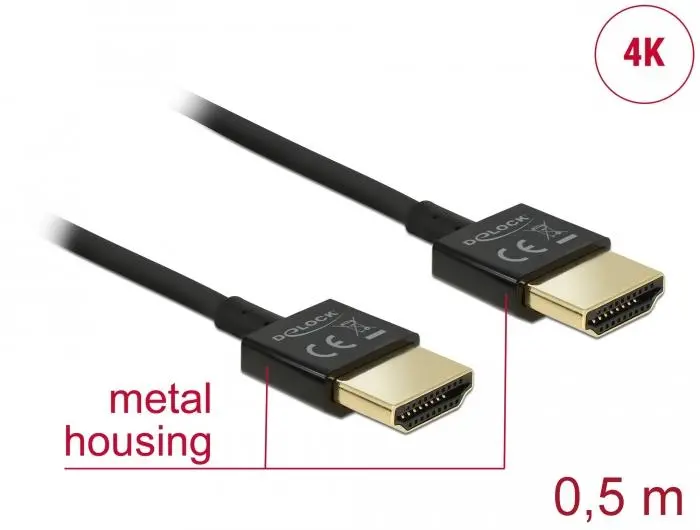 Кабел Delock HDMI-A мъжко - HDMI-A мъжко, Ethernet, 4K, 0.5 м, Черен - image 1