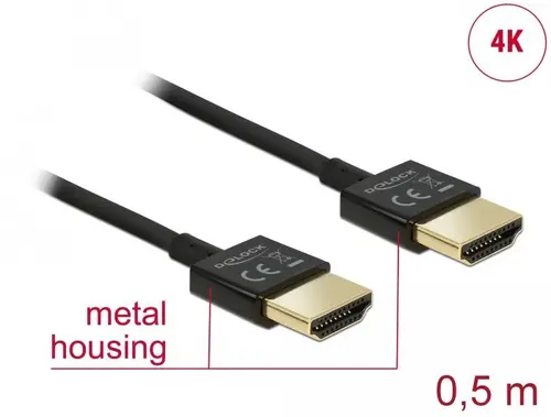 Кабел Delock  HDMI-A мъжко - HDMI-A мъжко, Ethernet, 4K, 0.5 м, Черен - image 1