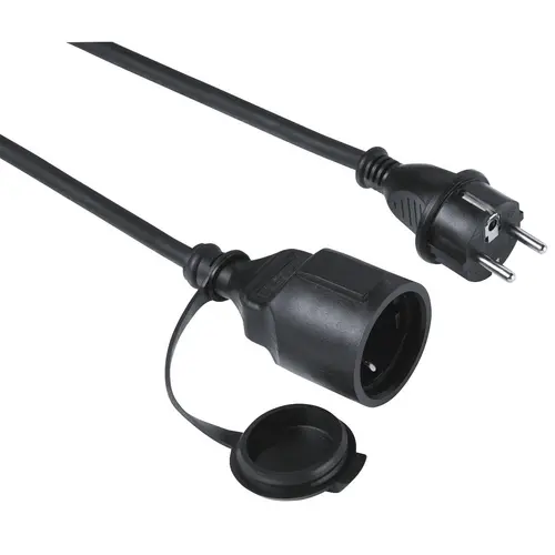 Καλώδιο προέκτασης τροφοδοσίας HAMA Outdoor, Εξωτερικού χώρου, Schuko αρσενικό - Schuko θηλυκό, 5 m, IP44, Μαύρο - 1
