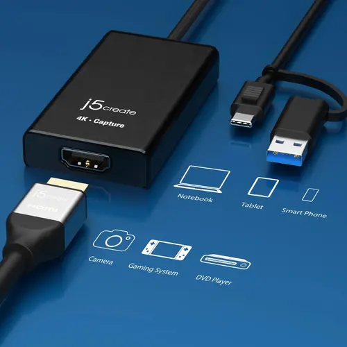 Capture card adaptor j5create JVA11, HDMI - USB-C, 4K, Negru - 5