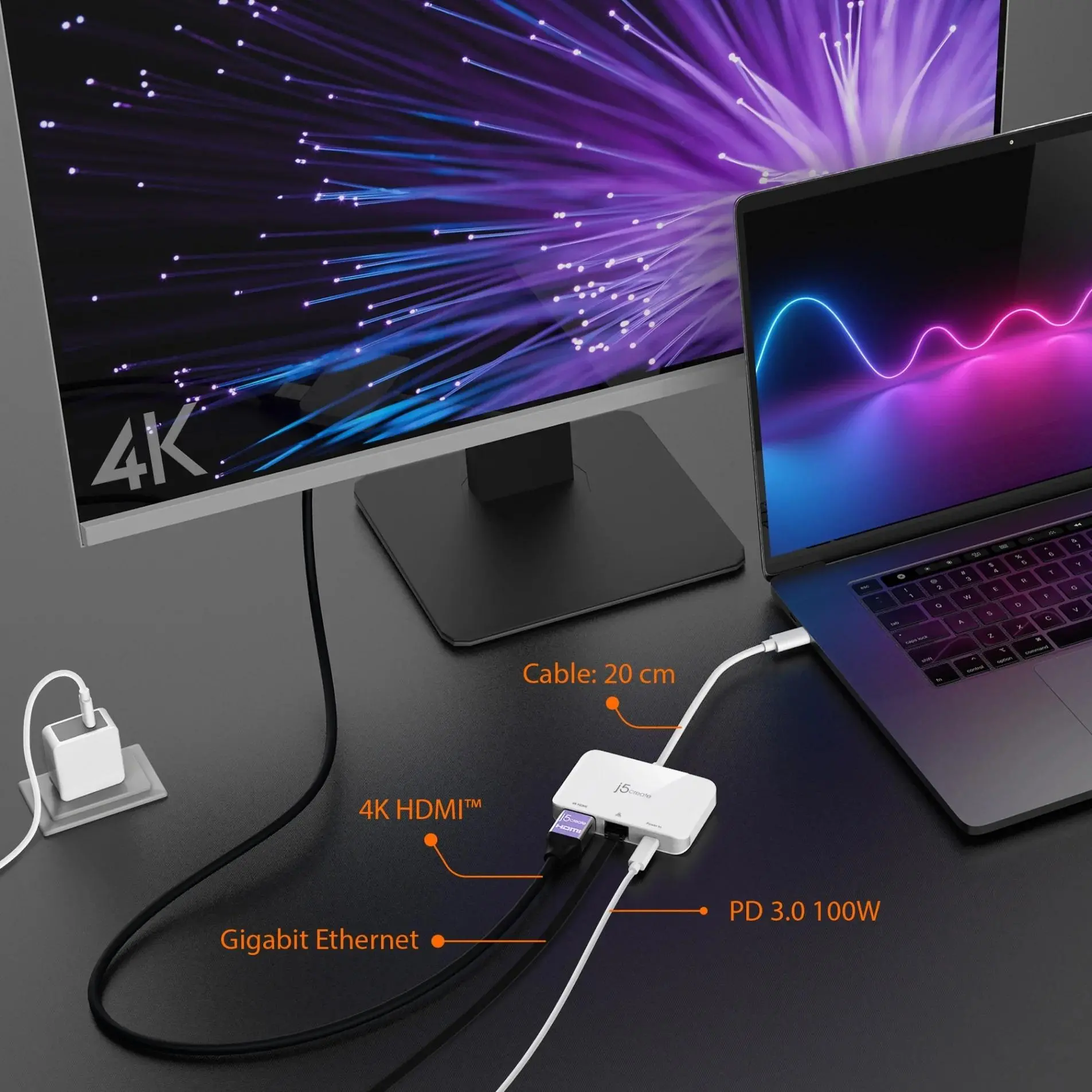 Προσαρμογέας δικτύου/hub/ j5create JCA351, Gigabit, 4K HDMI - image 3