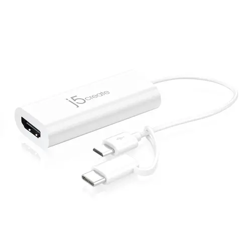 Προσαρμογέας βίντεο j5create JUA165C, Για Android, USB-C/USB-B αρσενικό - HDMI θηλυκό, Λευκό - 1
