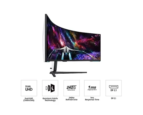 Monitor, Samsung LS57CG952, 57" Odyssey Neo G95NC 57" Quantum Mini-LED Dual UHD, 7680x2160, 240Hz 1ms, HDMI, USB Hub, Alb/Negru - 20