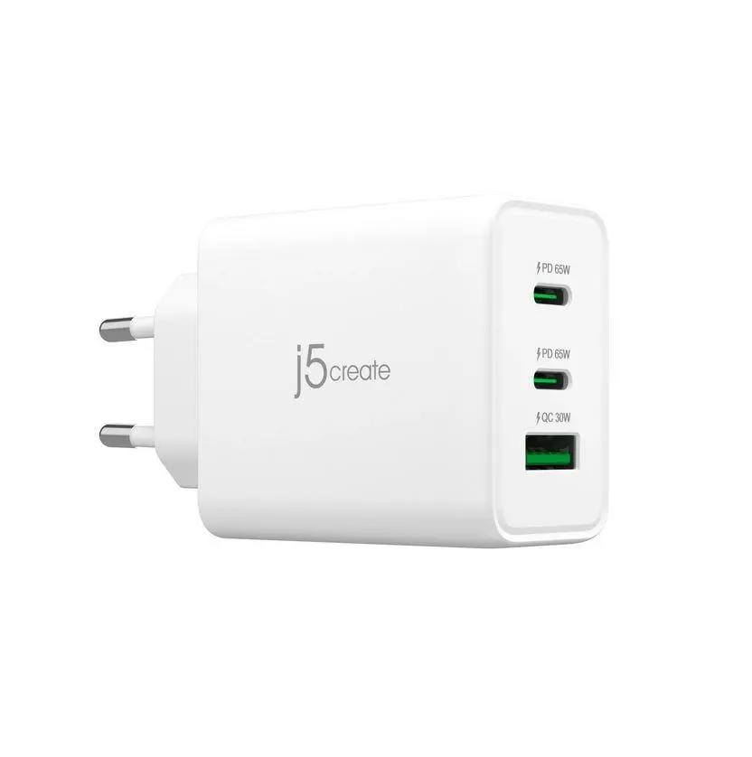 Φορτιστής πρίζας j5create JUP3365E 65W, 3 θύρες, USB-C, USB-A
