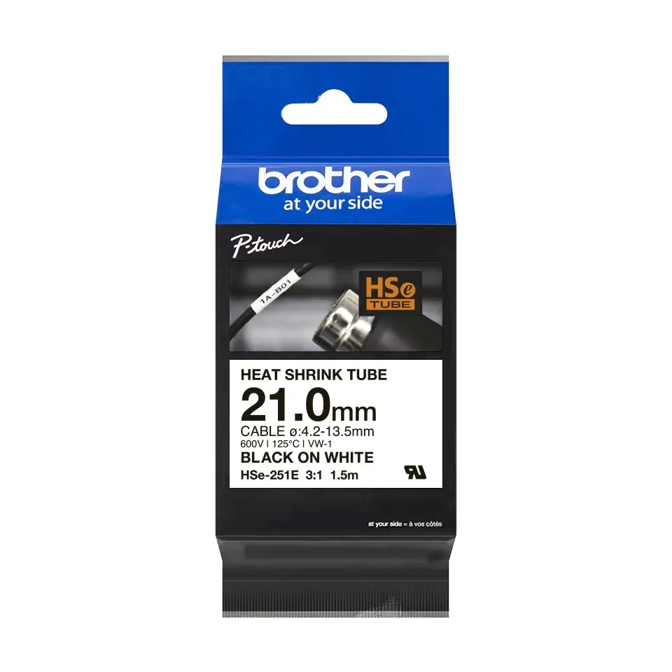 Αναλώσιμο, Brother HSe-251E 21mm Μαύρο σε Λευκό Θερμοσυστελλόμενη ταινία
