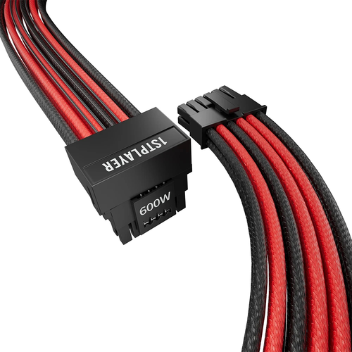 1stPlayer модулен кабел Custom Sleeved Modding Cable Black/Red - PCIe 5.0 12VHPWR M/M - FM2-B-BR