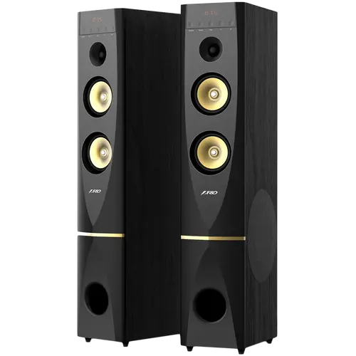 FENDA F&D T-88X 2.0 Floorstanding Speakers, 300W RMS (150x2), 1'' Tweeter + 5.25'' Speaker + 10'' Subwoofer for each channel, BT 4.2/HDMI/Optical/Coaxial/AUX/USB/FM/Karaoke function/LED Display/Remote Control/Microphone included/Wooden/Black