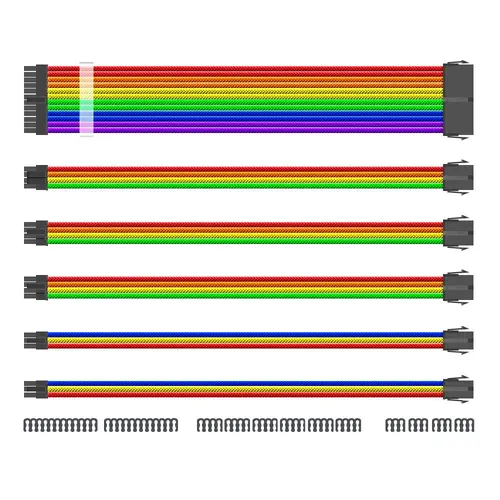 1stPlayer комплект удължителни кабели Custom Modding Cable Kit Rainbow - ATX24P, EPS, PCI-e - RB-001 - image 1