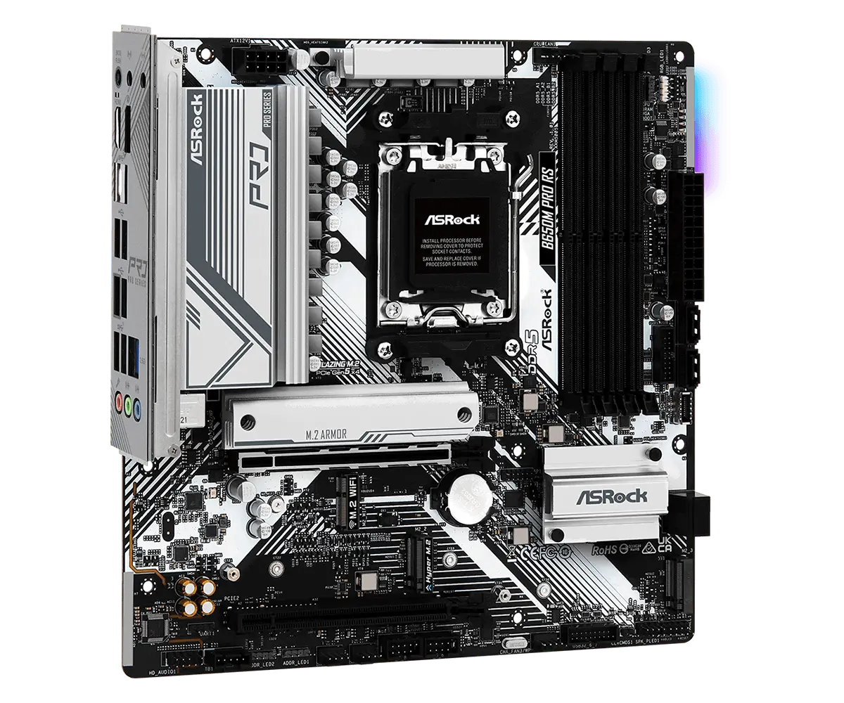 ASROCK MB Desktop B650M PRO RS, AM5, 4x DDR5, 1x PCIe 4.0 x16, 1x PCIe 3.0 x16, 1x Blazing M.2(PCIe Gen5x4), 1x Hyper M.2, 4x SATA3, RAID 0, 1, 10, 7.1 CH HD Audio, 1x HDMI, 1x DP, 2.5G LAN, 6x USB 3.2, 8x USB 2.0, 2x USB-C, mATX - image 3