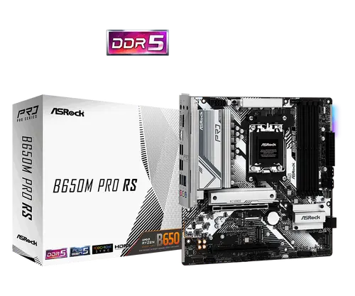 ASROCK Placă de bază pentru desktop B650M PRO RS, AM5, 4x DDR5, 1x PCIe 4.0 x16, 1x PCIe 3.0 x16, 1x Blazing M.2(PCIe Gen5x4), 1x Hyper M.2, 4x SATA3 - 1
