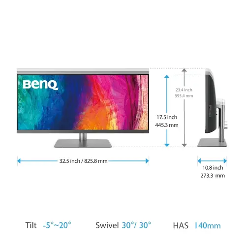 Монитор, BenQ PD3420Q 34"W IPS LED 5ms 3440x1440 2K QHD, Design Mon, WQHD, AQCOL.,100% sRGB/98% P3,HDR400, B.I.,LBL,KVM, ICCsync, CAD/CAM, DualView, Contr.1000:1, 350 cd/m2, 2xHDMI,DP,USB-C(PD65W, DP Alt Mode),USB-C/USB 3.0x2, Sp.2x2.5W, HAdj., Swivel,Tilt, Gray - image 7