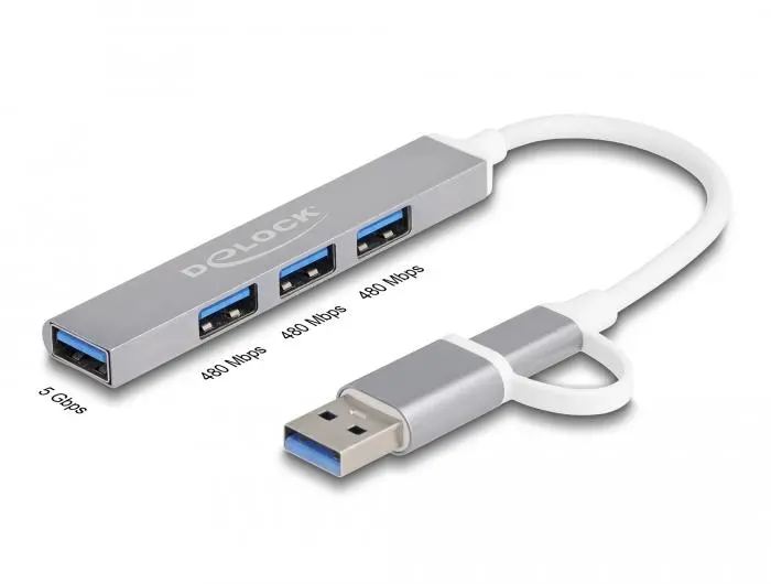 USB хъб Delock, USB-C / USB-A - 3 x USB-A 2.0 + 1 x USB-A 5 Gbps - image 1