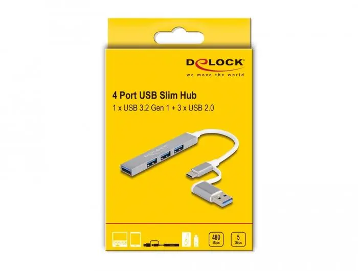 USB хъб Delock, USB-C / USB-A - 3 x USB-A 2.0 + 1 x USB-A 5 Gbps - image 3