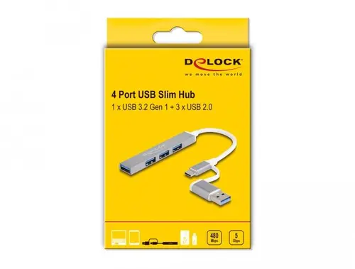 USB hub Delock, USB-C / USB-A - 3 x USB-A 2.0 + 1 x USB-A 5 Gbps - 4