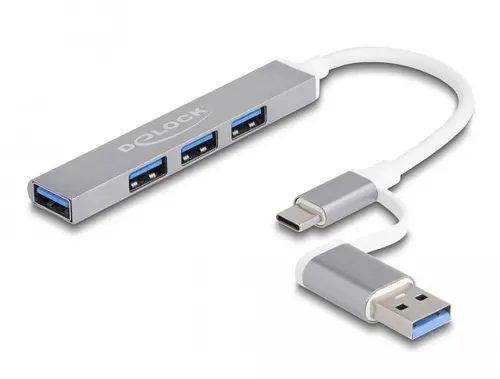 USB хъб Delock, USB-C / USB-A - 3 x USB-A 2.0 + 1 x USB-A 5 Gbps