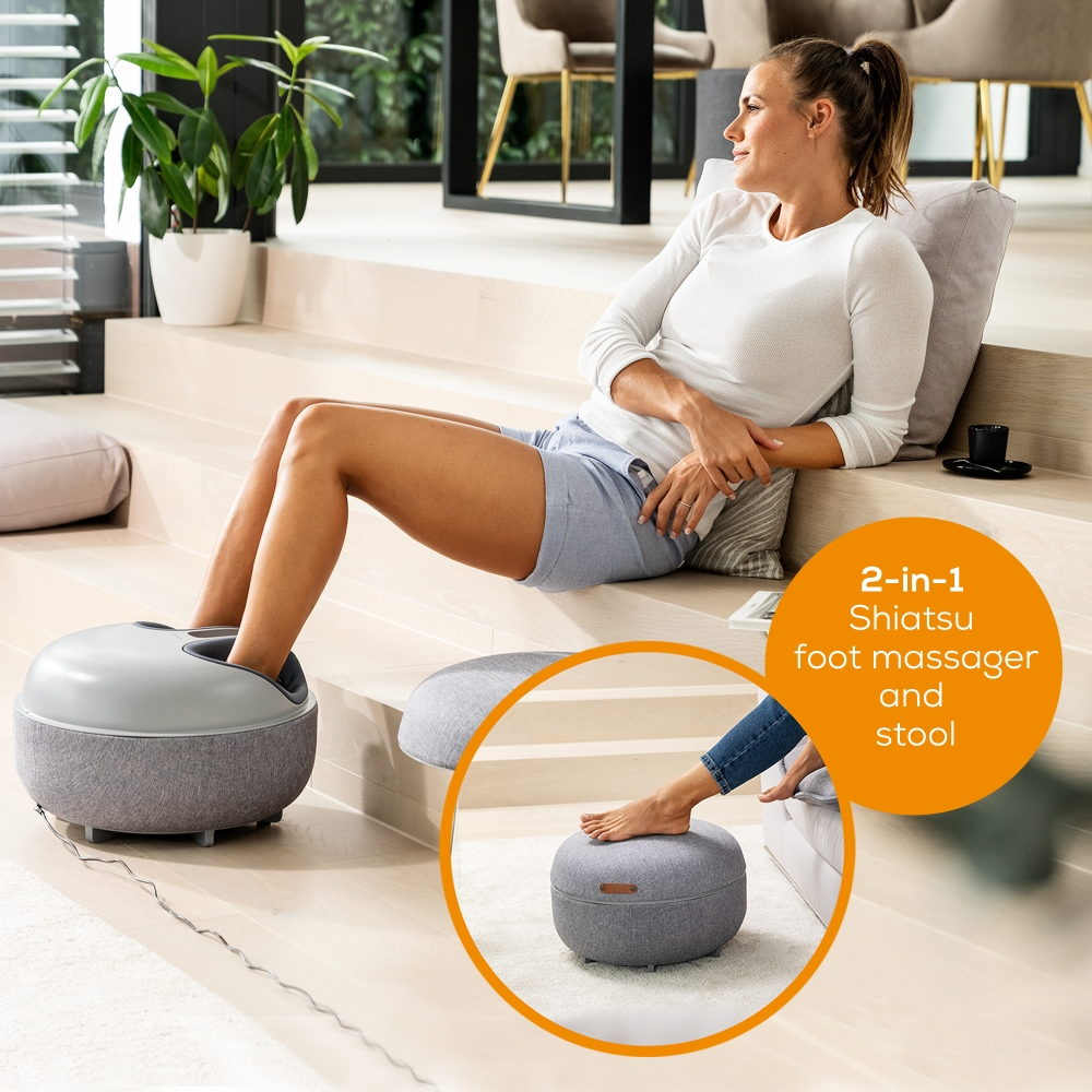 Термоподложка, Beurer FM 120 Shiatsu foot massager + modern stool; Shiatsu and air pressure massage; Heat function; 3 massage programmes; 3 intensity levels of air compression massage; shoe size 46; washable and removable cover; wireless control - image 3