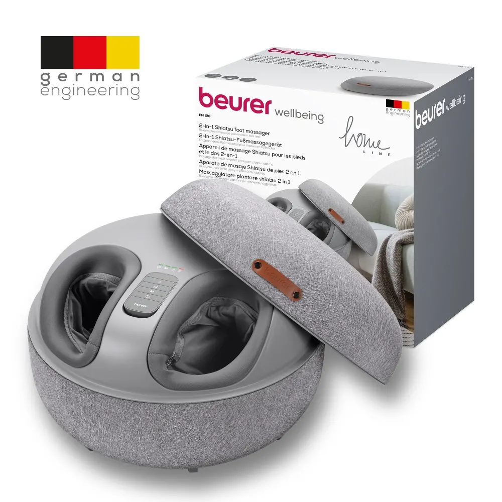 Масажор, Beurer FM 120 Shiatsu foot massager + modern stool; Shiatsu and air pressure massage; Heat function; 3 massage programmes; 3 intensity levels of air compression massage; shoe size 46; washable and removable cover; wireless control - image 7