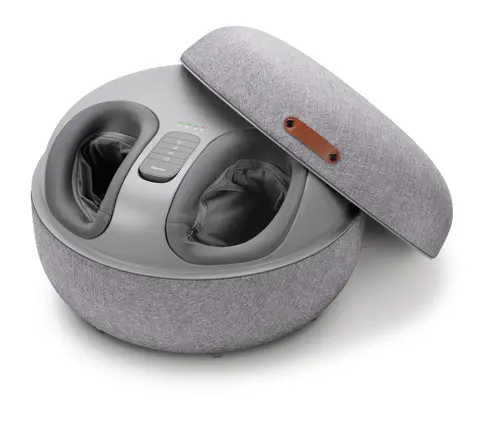 Масажор, Beurer FM 120 Shiatsu foot massager + modern stool; Shiatsu and air pressure massage; Heat function; 3 massage programmes; 3 intensity levels of air compression massage; shoe size 46; washable and removable cover; wireless control