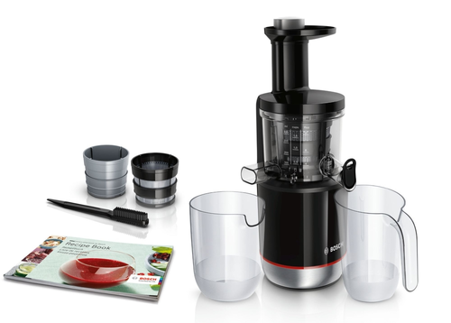 Сокоизстисквачка, Bosch MESM731M, Slow juicer VitaExtract 150 W, 55 rpm, 1 speed + reverse function, tritan screw, MixControl lever, juice container 1 l, pulp container 1,3l, 3 filters (fine, coarse and sorbet), black / brushed s/s - image 6