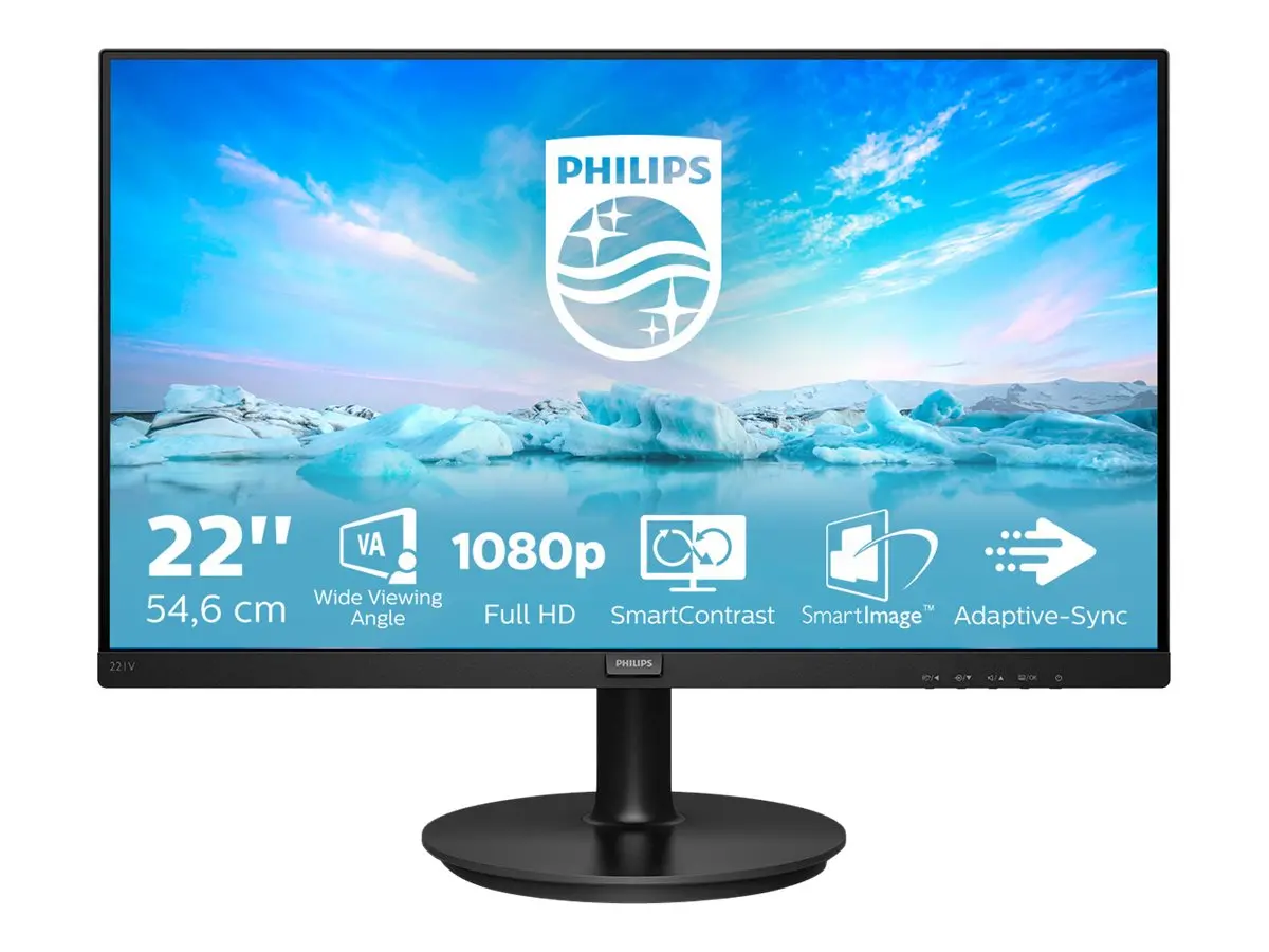 Οθόνη, Philips 221V8A/00, 21.5" VA WLED, 1920x1080@75Hz, 4ms GtG, 250cd m/2, 3000:1, Mega Infinity DCR, Adaptive Sync, FlickerFree, Low Blue Mode