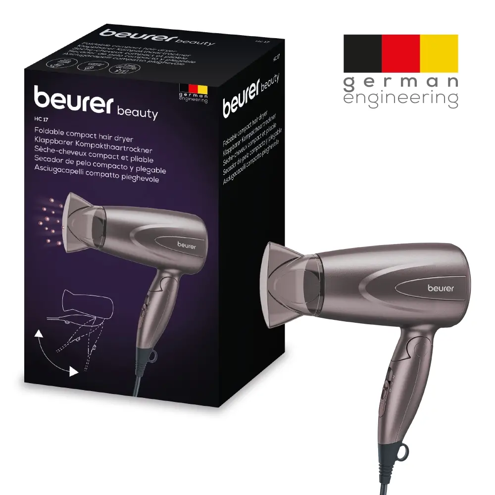Uscător de păr, Beurer HC 17 uscător de păr, 1 300 W, mâner ergonomic pliabil, 2 setări de temperatură, 2 setări de suflare, duză profesională - image 4