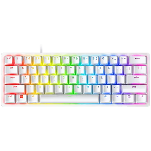 Razer Huntsman Mini White, Linear Optical Switch, size 60%, RGB Chroma, Doubleshot PBT Keycaps, Standard Bottom Row Layout, Fully programmable keys with on-the-fly macro recording, 1000 Hz Ultrapolling, Aluminum construction