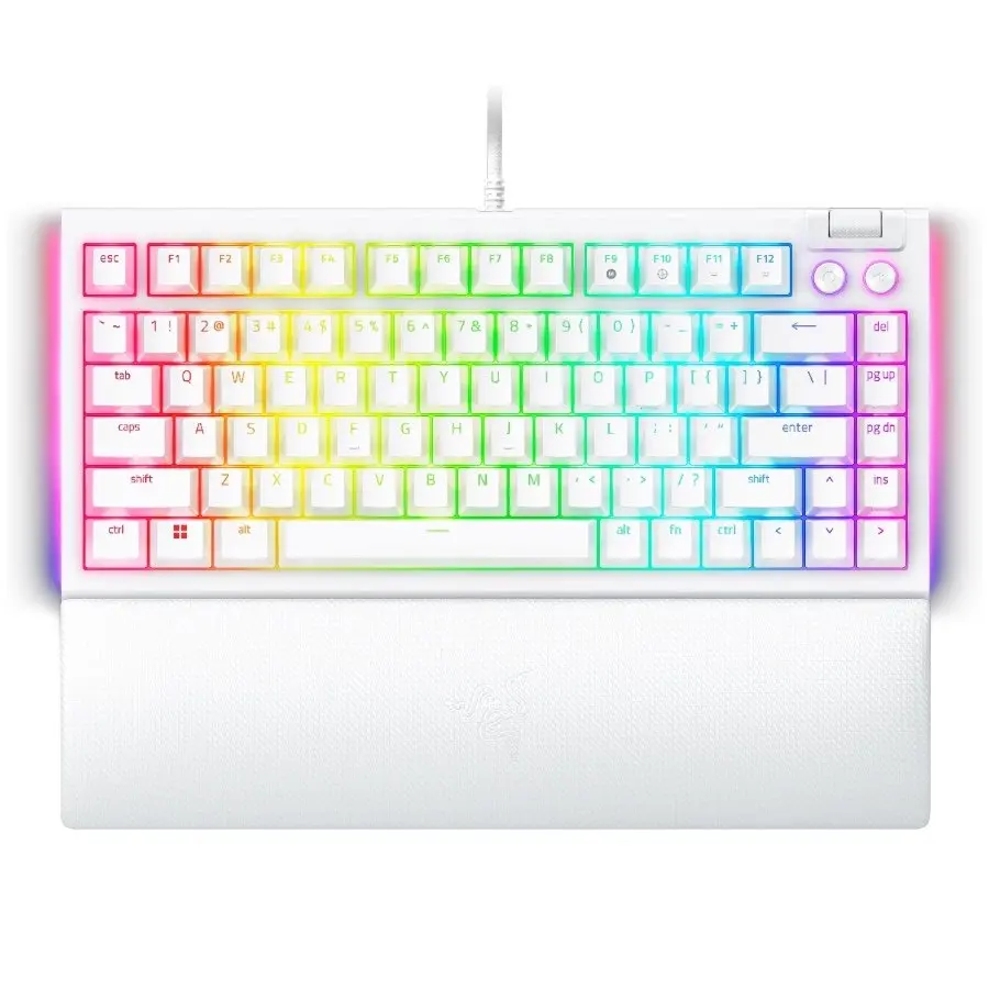 Razer BlackWidow V4 75% White, Tastatură gaming, layout US, design Hot-swappable, layout compact 75% cu carcasă din aluminiu, switch-uri mecanice