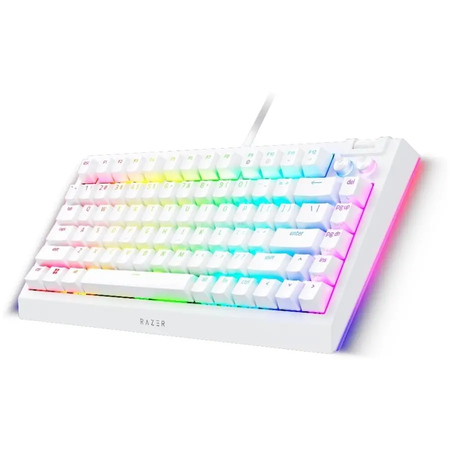 Razer BlackWidow V4 75% White, Gaming Keyboard, US Layout, Hot-swappable Design, Compact 75% Layout with Aluminum Case, Mechanical Switches (Tactile), Razer Chroma RGB, Dedicated media roller with 2 dedicated media buttons, Detachable Type C Cable - image 1