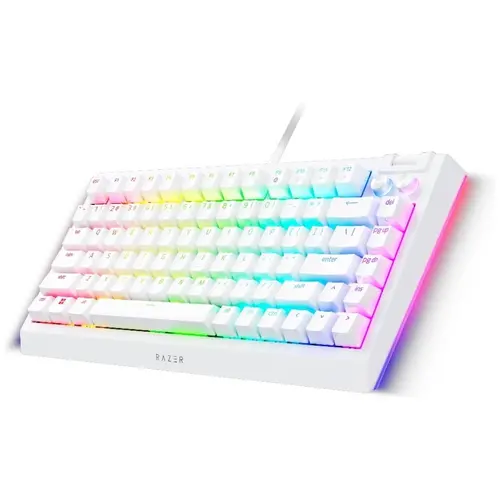 Razer BlackWidow V4 75% White, Gaming Keyboard, US Layout, Hot-swappable Design, Compact 75% Layout with Aluminum Case, Mechanical Switches (Tactile), Razer Chroma RGB, Dedicated media roller with 2 dedicated media buttons, Detachable Type C Cable - image 1