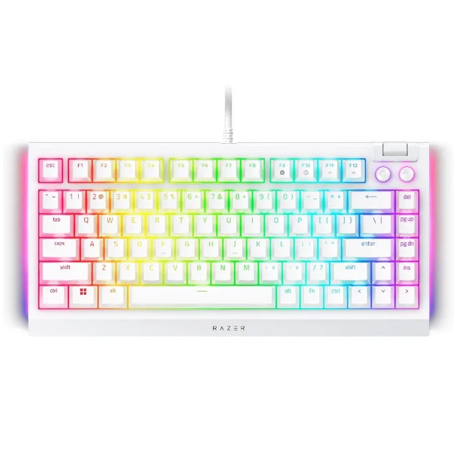 Razer BlackWidow V4 75% White, Gaming Keyboard, US Layout, Hot-swappable Design, Compact 75% Layout with Aluminum Case, Mechanical Switches (Tactile), Razer Chroma RGB, Dedicated media roller with 2 dedicated media buttons, Detachable Type C Cable - image 2