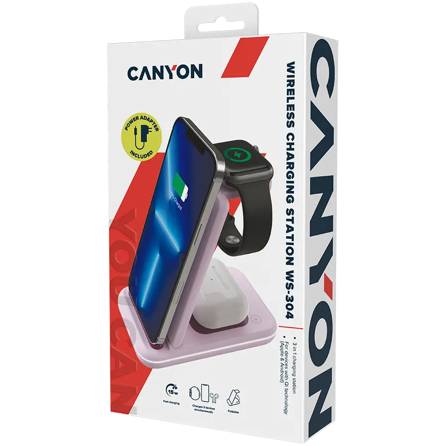 CANYON wireless charger WS-304 15W 3in1 Iced Pink - image 8