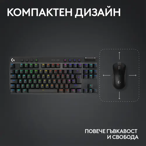 Tastatură, Logitech G PRO X TKL LIGHTSPEED Gaming Keyboard - NEGRU - US INT'L - 2.4GHZ/BT - N/A - EMEA28-935 - TACTILE - 3