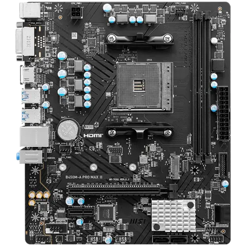 MSI Main Board Desktop B450M-A PRO MAX II, mATX, AMD Ryzen 5000, Socket AM4, 2xDDR4, 1xHDMI, 1xPCI-Ex16, 1xM.2, 2 x USB3.2 Gen 1, 4 x USB2.0, 4xSATA, 7.1 Audio, 2.5G LAN, 3Y - image 1