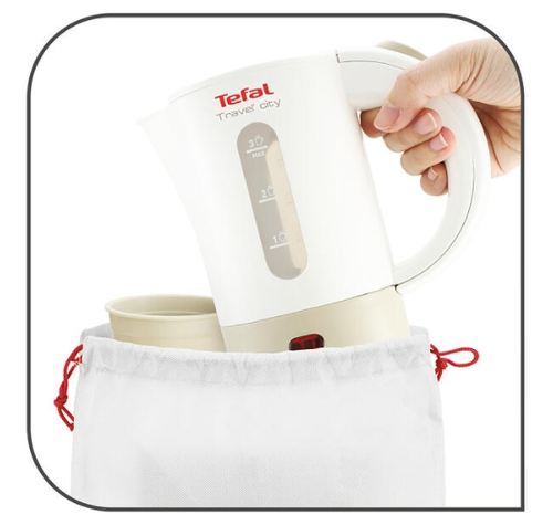 Електрическа кана, Tefal KO120130 TRAVEL CITY2 0.5L white & grey, 2 cups, travel bag, spoon - image 1