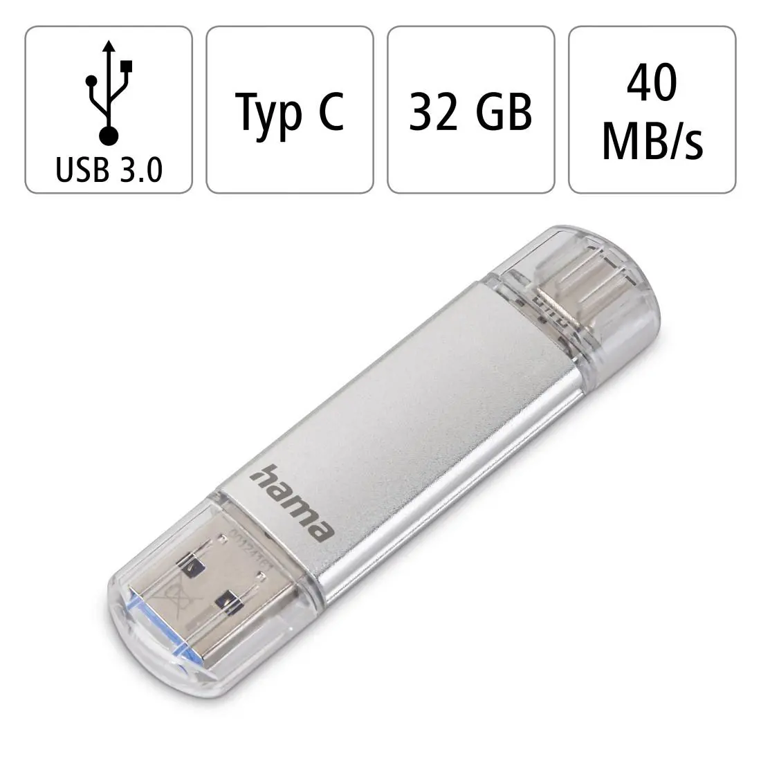 USB памет HAMA Тип USB-C/USB-A 3.0 Laeta, 32GB, 40 MB/s, silver - image 5