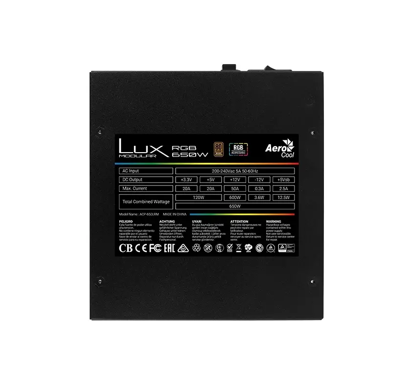 AeroCool захранване PSU 650W - 80+ Bronze, Semi-Modular LUX RGB 650M - ACPB-LM65AEC.11 - image 9