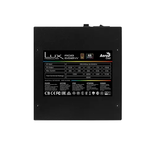 AeroCool захранване PSU 650W - 80+ Bronze, Semi-Modular LUX RGB 650M - ACPB-LM65AEC.11 - 10