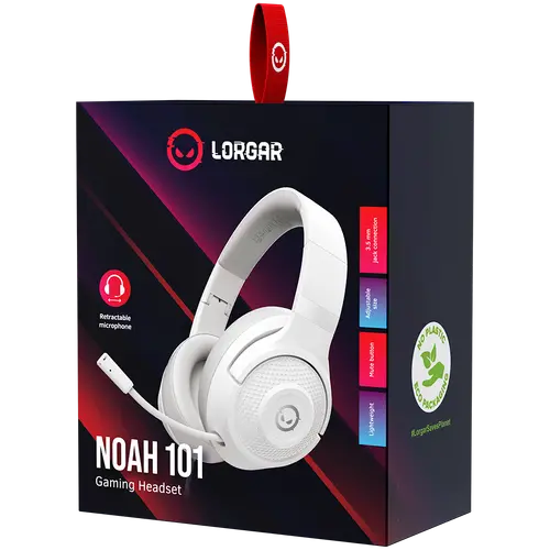 LORGAR Noah 101, Gaming headset with microphone, 3.5mm jack connection, cable length 2m, foldable design, PU leather ear pads, size: 185*195*80mm, 0.245kg, white - image 6