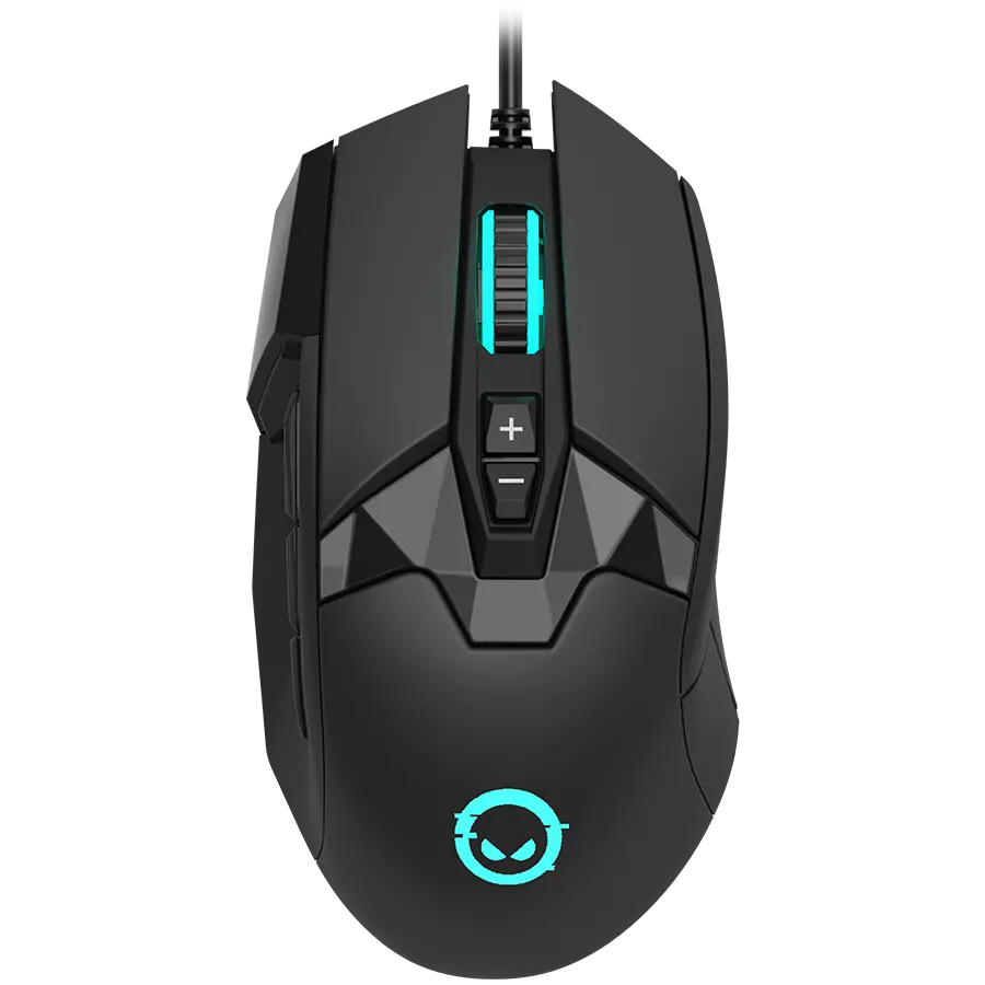 LORGAR Stricter 579, gaming mouse, 9 programmable buttons, Pixart PMW3336 sensor, DPI up to 12 000, 50 million clicks buttons lifespan, 2 switches, built-in display, 1.8m USB soft silicone cable, Matt UV coating with glossy parts and RGB lights with 4 LED flowing modes, size: 131*72*41mm, 0.127kg, black