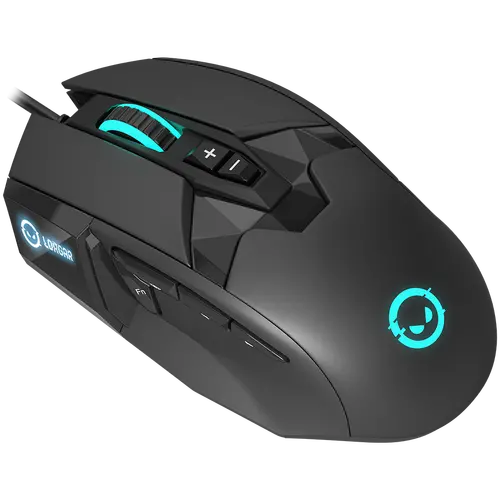 LORGAR Stricter 579, gaming mouse, 9 programmable buttons, Pixart PMW3336 sensor, DPI up to 12 000, 50 million clicks buttons lifespan, 2 switches, built-in display, 1.8m USB soft silicone cable, Matt UV coating with glossy parts and RGB lights with 4 LED flowing modes, size: 131*72*41mm, 0.127kg, black - image 1