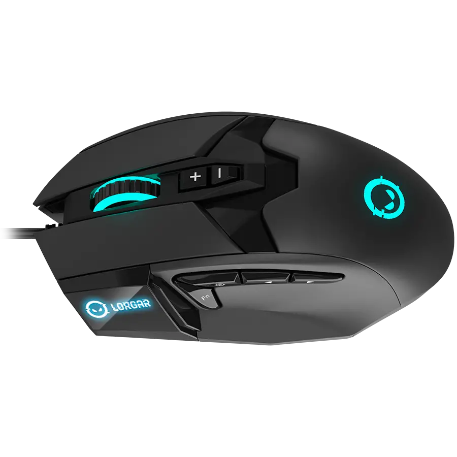 LORGAR Stricter 579, gaming mouse, 9 programmable buttons, Pixart PMW3336 sensor, DPI up to 12 000, 50 million clicks buttons lifespan, 2 switches, built-in display, 1.8m USB soft silicone cable, Matt UV coating with glossy parts and RGB lights with 4 LED flowing modes, size: 131*72*41mm, 0.127kg, black - image 2