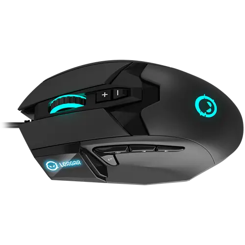 LORGAR Stricter 579, gaming mouse, 9 programmable buttons, Pixart PMW3336 sensor, DPI up to 12 000, 50 million clicks buttons lifespan, 2 switches, built-in display, 1.8m USB soft silicone cable, Matt UV coating with glossy parts and RGB lights with 4 LED flowing modes, size: 131*72*41mm, 0.127kg, black - image 2
