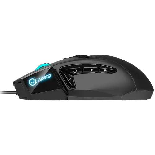 LORGAR Stricter 579, gaming mouse, 9 programmable buttons, Pixart PMW3336 sensor, DPI up to 12 000, 50 million clicks buttons lifespan, 2 switches, built-in display, 1.8m USB soft silicone cable, Matt UV coating with glossy parts and RGB lights with 4 LED flowing modes, size: 131*72*41mm, 0.127kg, black - image 3